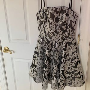 Strapless Black and Silver Lace & Sequin Dress